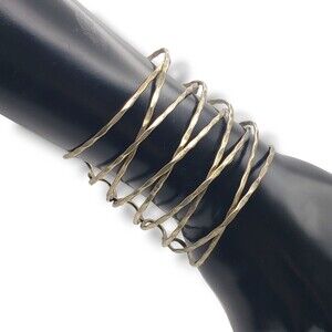 Wide Hammered Brass Gold Tone Crossover Criss Cross Cuff Bracelet